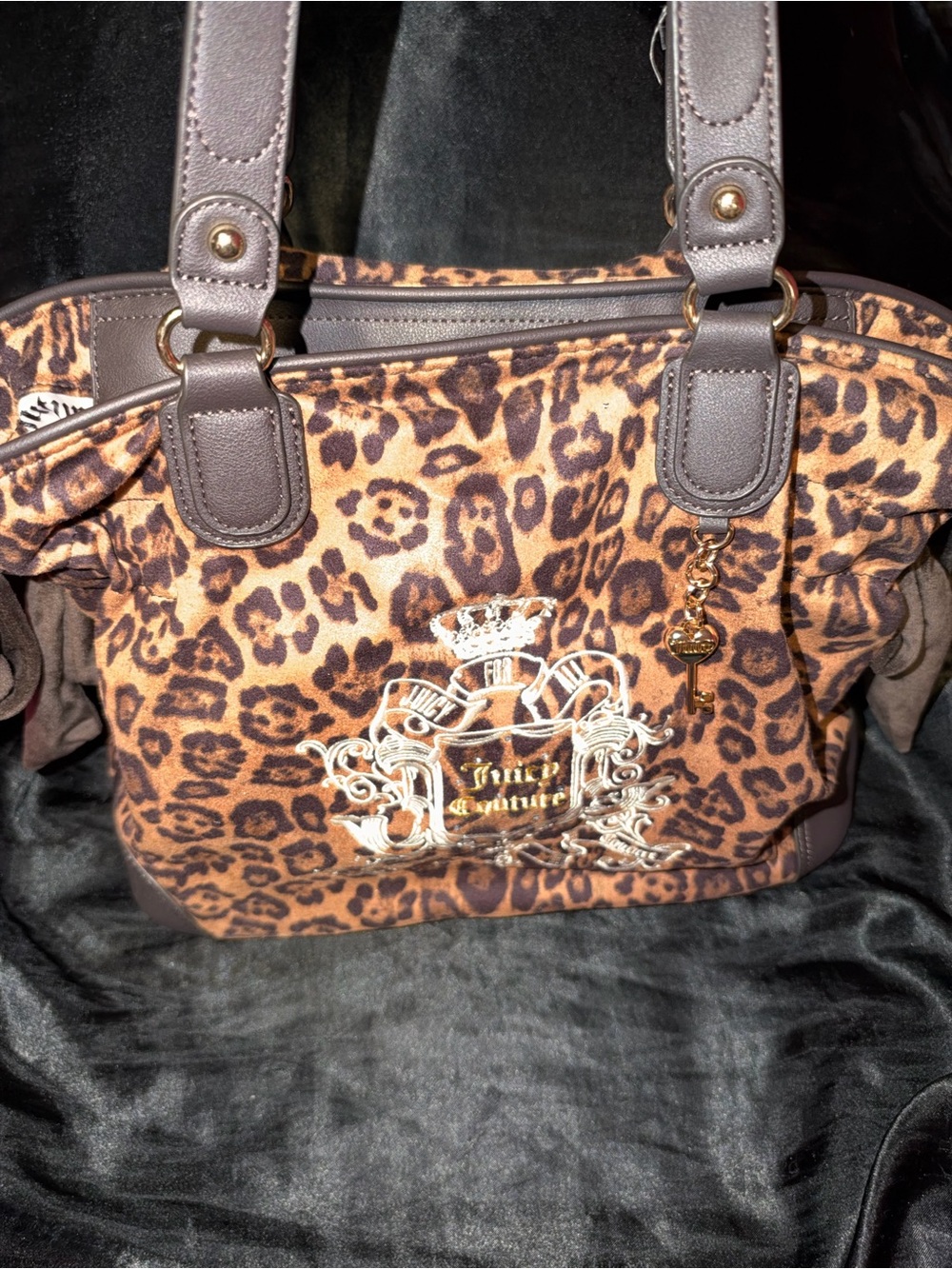 Juicy Couture Leopard Print Tote with Brown Trim and Gold Charm